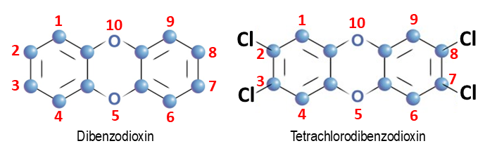 Dioxin  skeleton and tetrachlorodibenzodioxin chemical structure